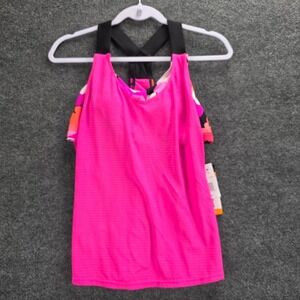 ZeroXposur Womens 2-in-1 Tankini Top Neon Pink Floral Bra UPF 30 XS 6 NEW